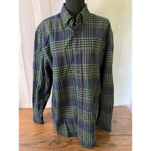 ORVIS Men's‎ Flannel Shirt Size M Green Blue Plaid Heavyweight Outdoor Casual